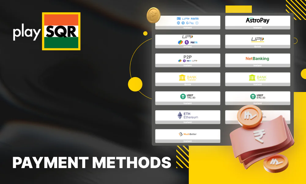 Explore Wide Selection of Deposit and Withdrawal Methods at PlaySQR